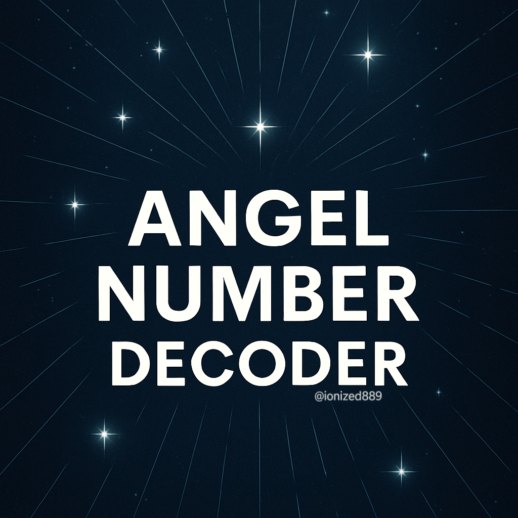 Angel Number Decoder cover with turquoise futuristic font and starry cosmic background.