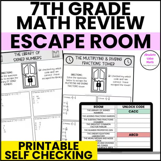 7th Grade Math Escape Room | 7th Grade Math Project | End of Year Review