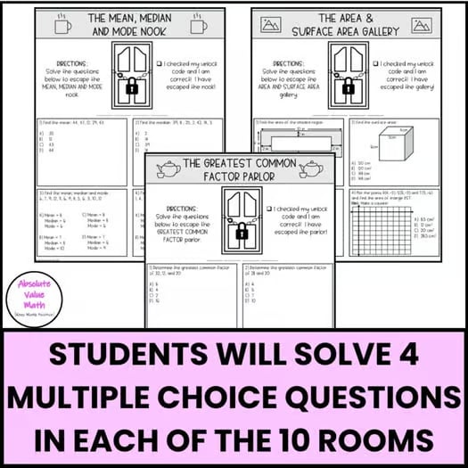 7th Grade Math Escape Room | 7th Grade Math Project | End of Year Review