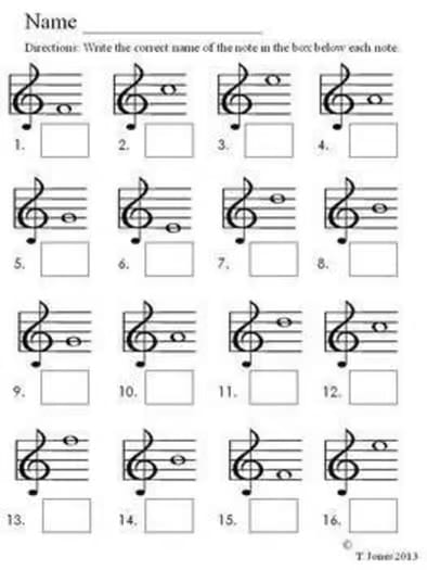 Music Worksheets: Treble Clef Note Reading Music Assessments Lines/Spaces