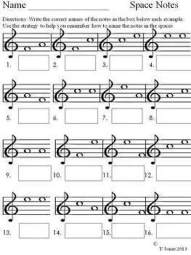 Music Worksheets: Treble Clef Note Reading Music Assessments Lines/Spaces