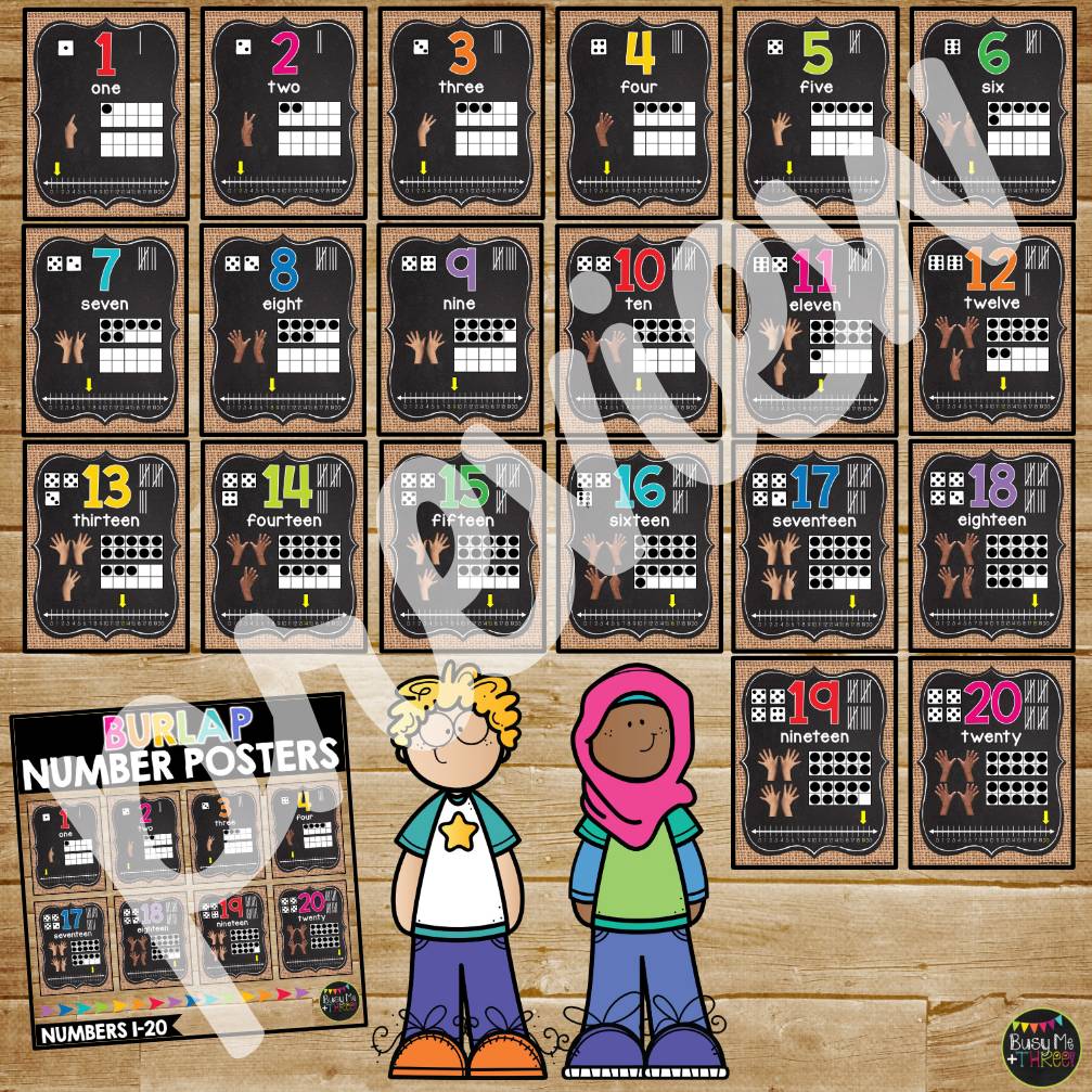 Number Posters 1-20 BURLAP AND CHALKBOARD Decor Farmhouse with Number Line
