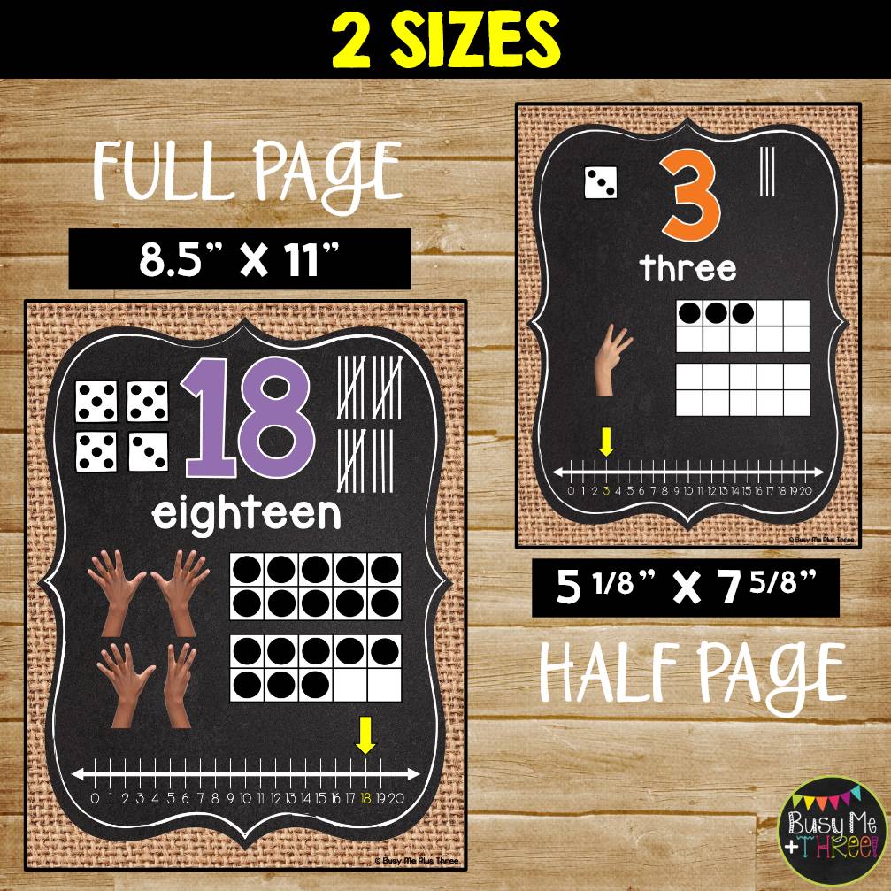 Number Posters 1-20 BURLAP AND CHALKBOARD Decor Farmhouse with Number Line
