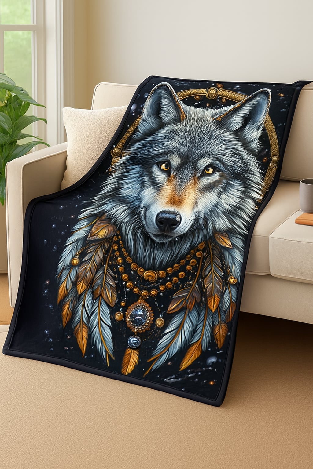 Your Microfleece Canvas Awaits Dream Catcher Wolf