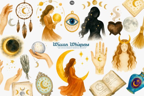 Wiccan Clipart Mystical Elements Set