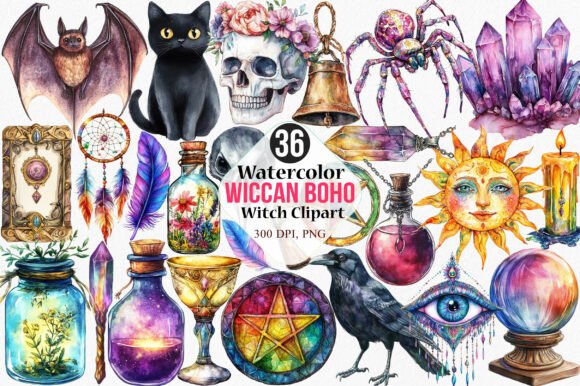 Wiccan Witchy PNG Illustrations Bundle