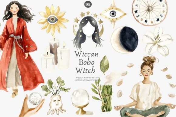 Wiccan Clipart Boho Witch Png Set