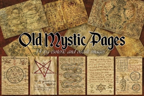 graphic collection of old mystic pages for magic book of spells creation