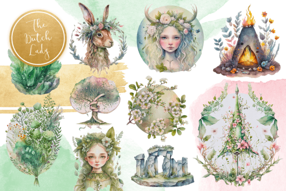 Beltane Wiccan May Fest Clipart Set