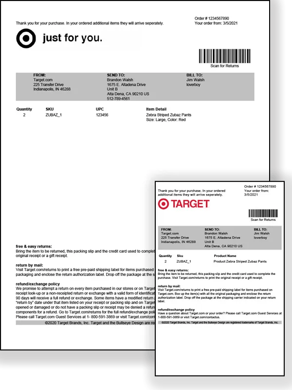 target custom packing slip template for shipstation