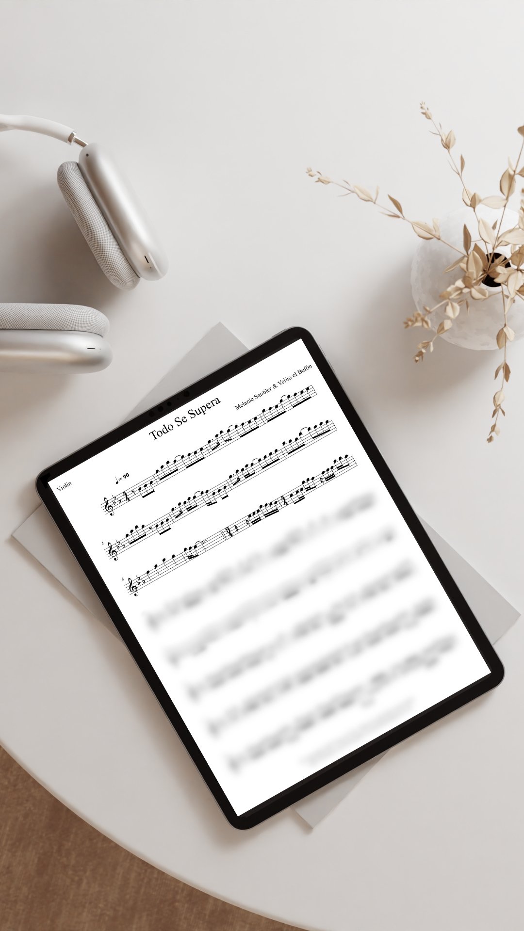 Mockup de la partitura para violín de Todo Se Supera de Melanie Santiler y Velito el Bufón