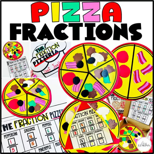 Fraction Pizza Math Craft & Activity Parts of a Whole, Fractions Bulletin Board