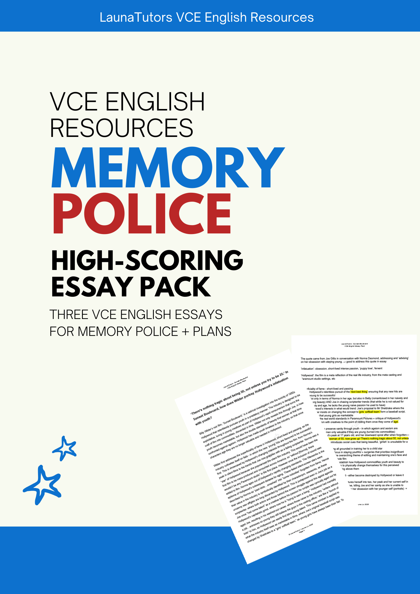 The Memory Police - VCE English Sample Essay Pack (3x Essays)