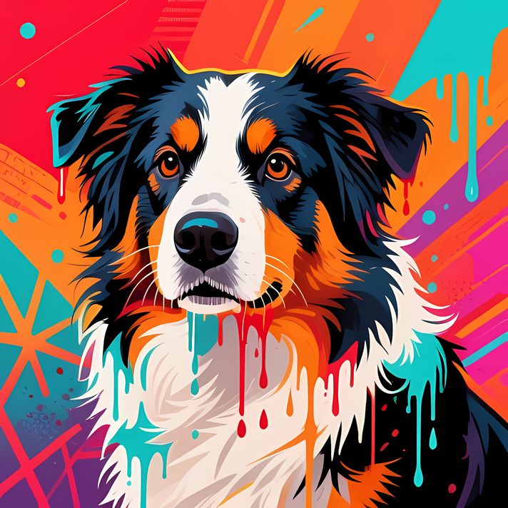 7 stunning Australian Shepherd High-Res Art Images in Psychedelic Pop Art Style