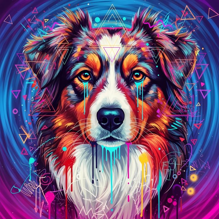 7 stunning Australian Shepherd High-Res Art Images in Psychedelic Pop Art Style