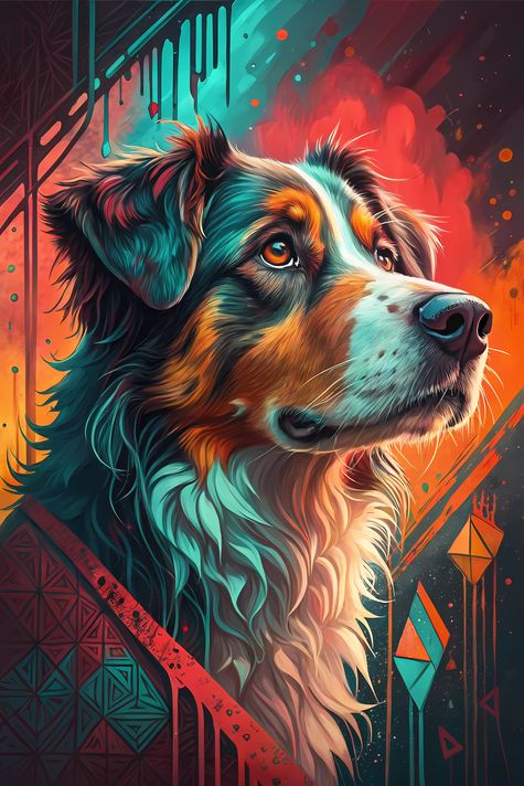 7 stunning Australian Shepherd High-Res Art Images in Psychedelic Pop Art Style