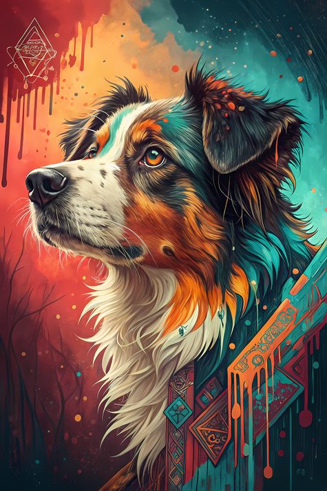 7 stunning Australian Shepherd High-Res Art Images in Psychedelic Pop Art Style