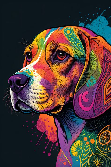 15 stunning Beagle High-Res Art Images in Psychedelic Pop Art Style  📦 What’s Included:  15 Files in total High Resolution: 300 DPI for professional quality Image Sizes: From 3072px to 9216px (portrait, landscape and square orientations) 🎨 Perfect For:  W