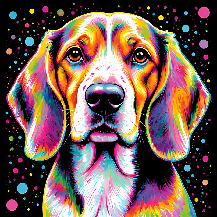 15 stunning Beagle High-Res Art Images in Psychedelic Pop Art Style  📦 What’s Included:  15 Files in total High Resolution: 300 DPI for professional quality Image Sizes: From 3072px to 9216px (portrait, landscape and square orientations) 🎨 Perfect For:  W