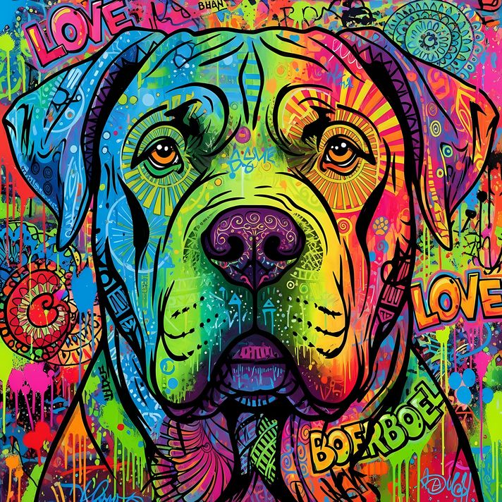 🐾10 Boerboel Dog High-Res Art Images in Psychedelic Pop Art Style  📦 What’s Included:  10 Files in total High Resolution: 300 DPI for professional quality Image Sizes: From 3072px to 9216px (portrait, landscape and square orientations) 🎨 Perfect For:  Wal