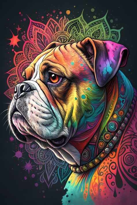 🐾9 Bulldogs High-Res Art Images in Psychedelic Pop Art Style  📦 What’s Included:  9 Files in total High Resolution: 300 DPI for professional quality Image Sizes: From 3072px to 9216px (portrait and square orientations) 🎨 Perfect For:  Wall Art & Décor Cus