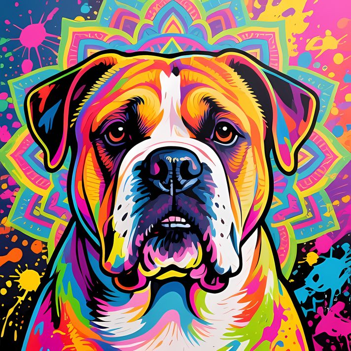 🐾9 Bulldogs High-Res Art Images in Psychedelic Pop Art Style  📦 What’s Included:  9 Files in total High Resolution: 300 DPI for professional quality Image Sizes: From 3072px to 9216px (portrait and square orientations) 🎨 Perfect For:  Wall Art & Décor Cus
