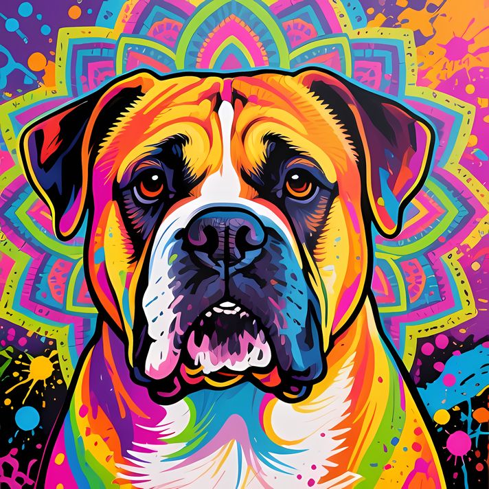 🐾9 Bulldogs High-Res Art Images in Psychedelic Pop Art Style  📦 What’s Included:  9 Files in total High Resolution: 300 DPI for professional quality Image Sizes: From 3072px to 9216px (portrait and square orientations) 🎨 Perfect For:  Wall Art & Décor Cus