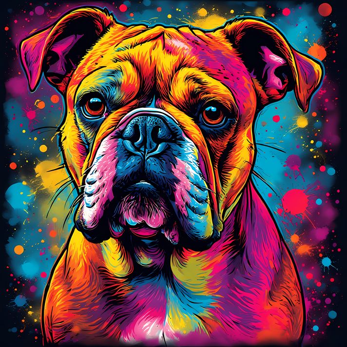 🐾9 Bulldogs High-Res Art Images in Psychedelic Pop Art Style  📦 What’s Included:  9 Files in total High Resolution: 300 DPI for professional quality Image Sizes: From 3072px to 9216px (portrait and square orientations) 🎨 Perfect For:  Wall Art & Décor Cus