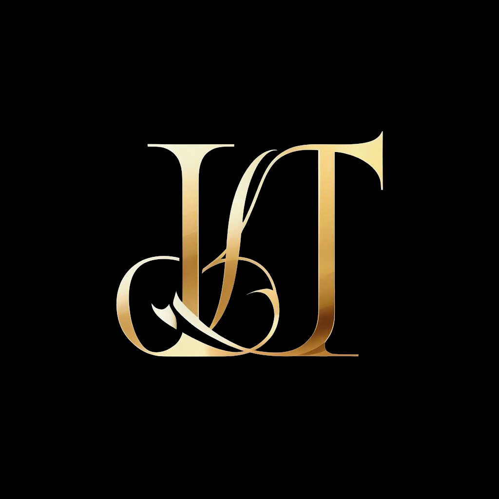 Luxury gold letters LT with a black backround