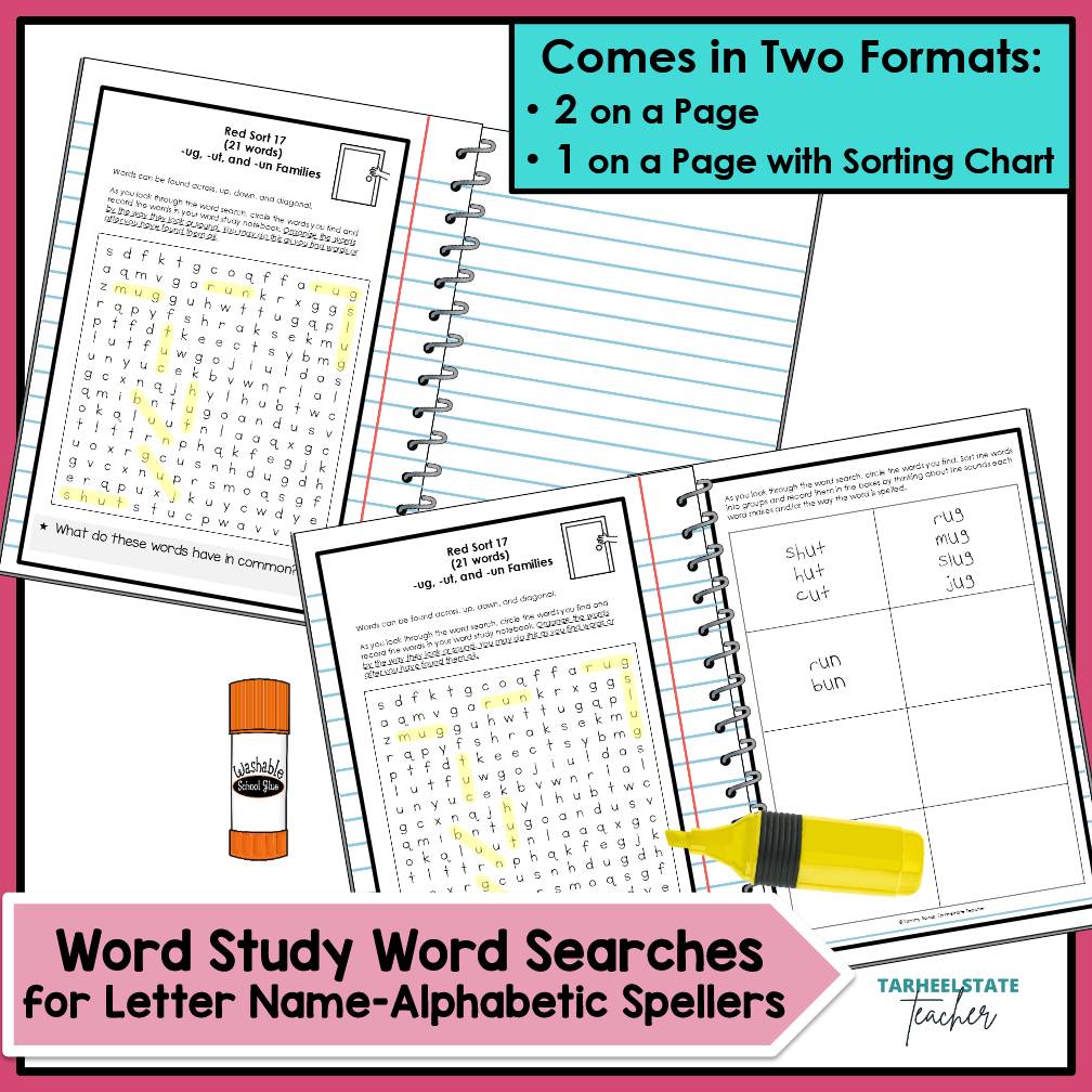 Phonics Wordsearch 1st 2nd Grade Spelling Activities Letter Name Words Their Way