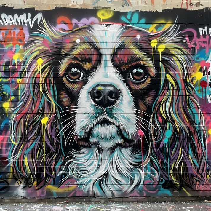 🐾 13 Cavalier King Charles Spaniel High-Res Art Images in Psychedelic Pop & Street Art Styles  📦 What’s Included:  13 Files in total High Resolution: 300 DPI for professional quality Image Sizes: From 3072px to 9216px (portrait and square orientations) 🎨 