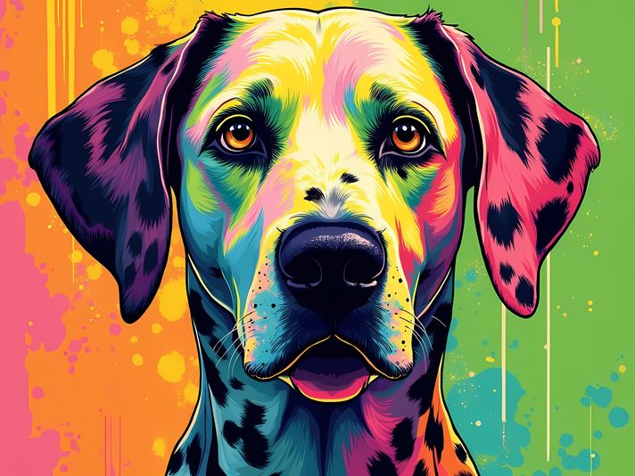 🐾12 Dalmatian Dogs High-Res Art Images in Psychedelic Pop & Street Art Style  📦 What’s Included:  12 Files in total High Resolution: 300 DPI for professional quality Image Sizes: From 3072px to 9216px (portrait and square orientations) 🎨 Perfect For:  Wal