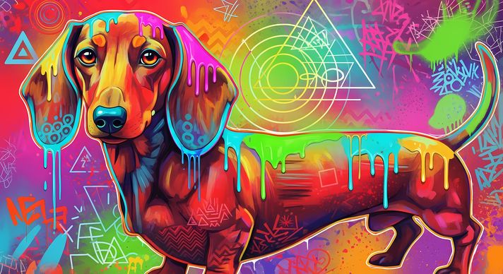 🐾13 Daschund High-Res Art Images in Psychedelic Pop & Street Art Style  📦 What’s Included:  13 Files in total High Resolution: 300 DPI for professional quality Image Sizes: From 3072px to 12288px (landscape and square orientations) 🎨 Perfect For:  Wall Ar