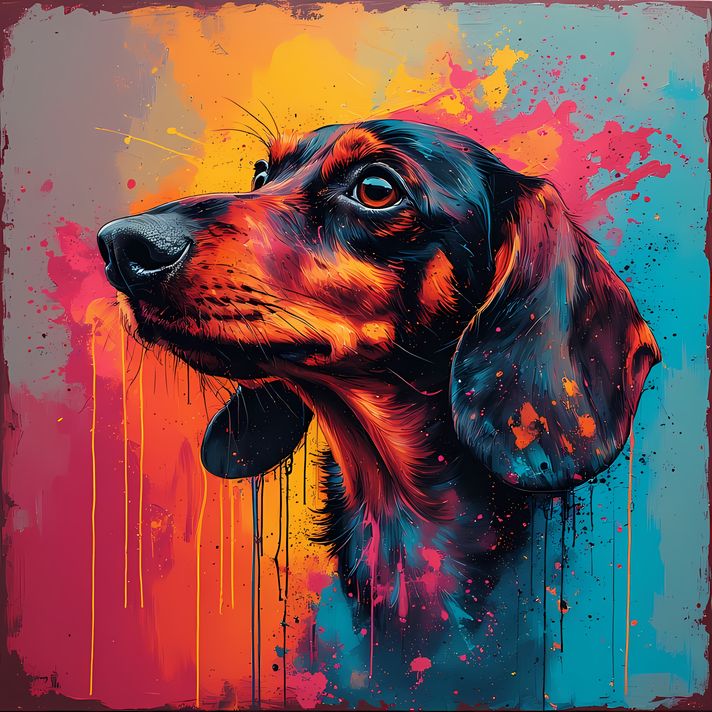 🐾13 Daschund High-Res Art Images in Psychedelic Pop & Street Art Style  📦 What’s Included:  13 Files in total High Resolution: 300 DPI for professional quality Image Sizes: From 3072px to 12288px (landscape and square orientations) 🎨 Perfect For:  Wall Ar