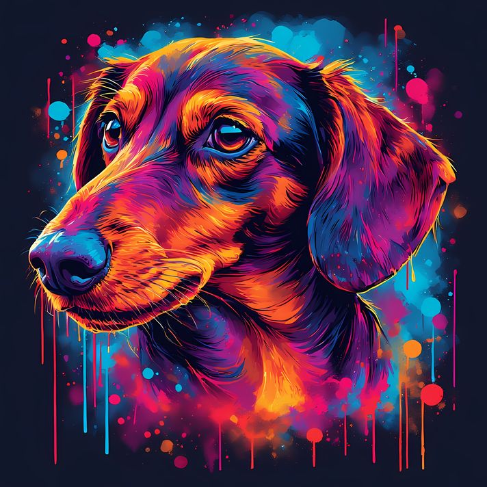 🐾13 Daschund High-Res Art Images in Psychedelic Pop & Street Art Style  📦 What’s Included:  13 Files in total High Resolution: 300 DPI for professional quality Image Sizes: From 3072px to 12288px (landscape and square orientations) 🎨 Perfect For:  Wall Ar