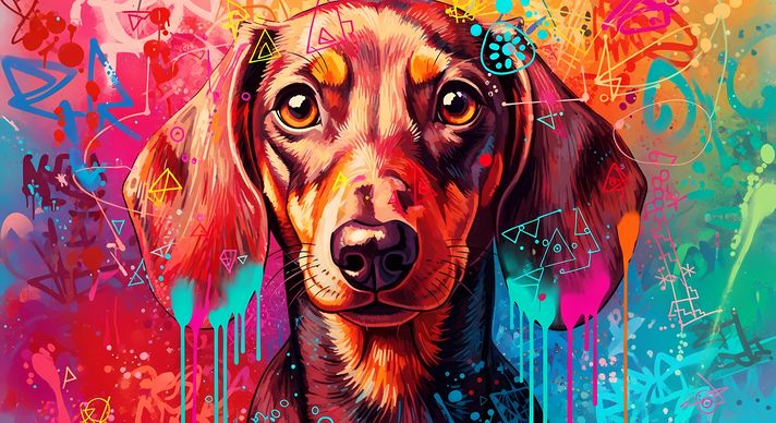🐾13 Daschund High-Res Art Images in Psychedelic Pop & Street Art Style  📦 What’s Included:  13 Files in total High Resolution: 300 DPI for professional quality Image Sizes: From 3072px to 12288px (landscape and square orientations) 🎨 Perfect For:  Wall Ar