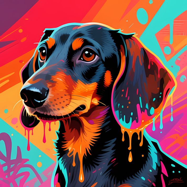 🐾13 Daschund High-Res Art Images in Psychedelic Pop & Street Art Style  📦 What’s Included:  13 Files in total High Resolution: 300 DPI for professional quality Image Sizes: From 3072px to 12288px (landscape and square orientations) 🎨 Perfect For:  Wall Ar