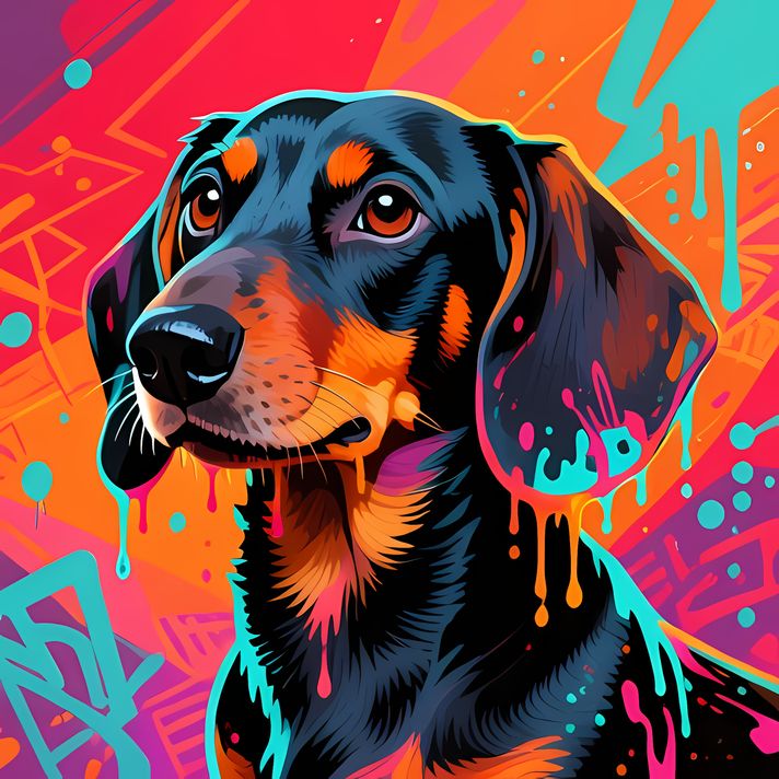 🐾13 Daschund High-Res Art Images in Psychedelic Pop & Street Art Style  📦 What’s Included:  13 Files in total High Resolution: 300 DPI for professional quality Image Sizes: From 3072px to 12288px (landscape and square orientations) 🎨 Perfect For:  Wall Ar