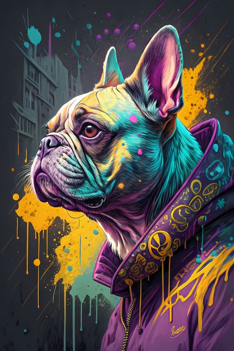 🐾12 French Bulldog High-Res Art Images in Psychedelic Pop Art & Street Styles  📦 What’s Included:  12 Files in total High Resolution: 300 DPI for professional quality Image Sizes: From 3072px to 9216px (portrait and square orientations) 🎨 Perfect For:  Wa