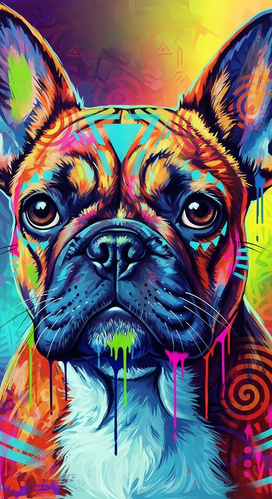 🐾12 French Bulldog High-Res Art Images in Psychedelic Pop Art & Street Styles  📦 What’s Included:  12 Files in total High Resolution: 300 DPI for professional quality Image Sizes: From 3072px to 9216px (portrait and square orientations) 🎨 Perfect For:  Wa