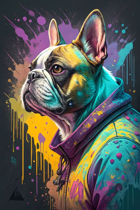 🐾12 French Bulldog High-Res Art Images in Psychedelic Pop Art & Street Styles  📦 What’s Included:  12 Files in total High Resolution: 300 DPI for professional quality Image Sizes: From 3072px to 9216px (portrait and square orientations) 🎨 Perfect For:  Wa