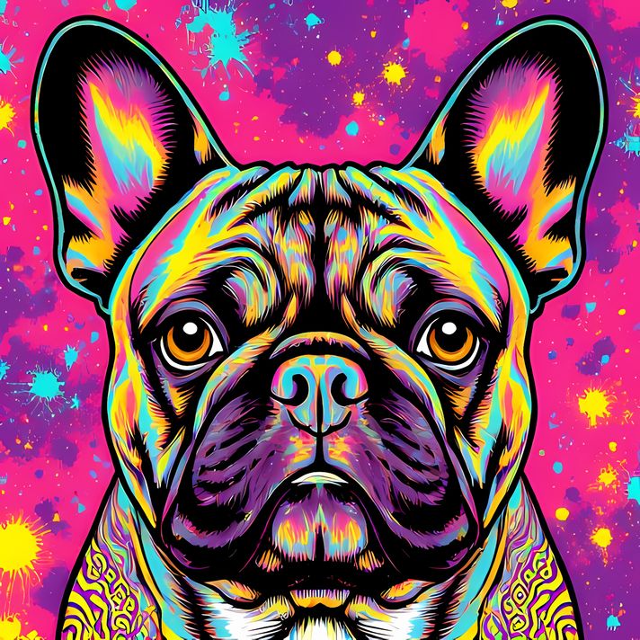 🐾12 French Bulldog High-Res Art Images in Psychedelic Pop Art & Street Styles  📦 What’s Included:  12 Files in total High Resolution: 300 DPI for professional quality Image Sizes: From 3072px to 9216px (portrait and square orientations) 🎨 Perfect For:  Wa
