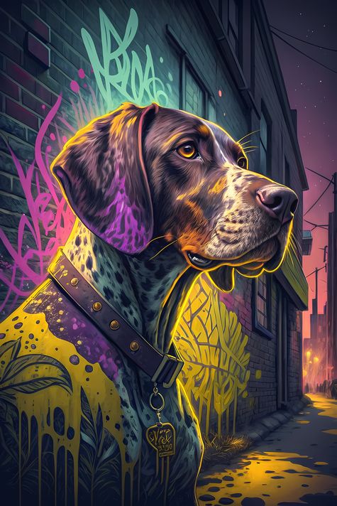 🐾13 German Shorthaired Pointer High-Res Art Images in Psychedelic Pop & Street Art Styles  📦 What’s Included:  9 Files in total High Resolution: 300 DPI for professional quality Image Sizes: From 3072px to 9216px (portrait and square orientations) 🎨 Perfe