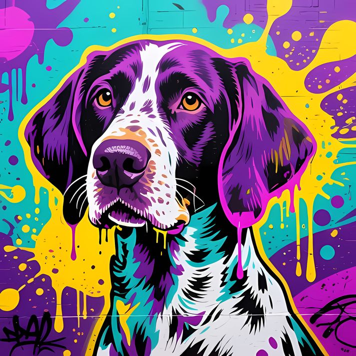 🐾13 German Shorthaired Pointer High-Res Art Images in Psychedelic Pop & Street Art Styles  📦 What’s Included:  9 Files in total High Resolution: 300 DPI for professional quality Image Sizes: From 3072px to 9216px (portrait and square orientations) 🎨 Perfe