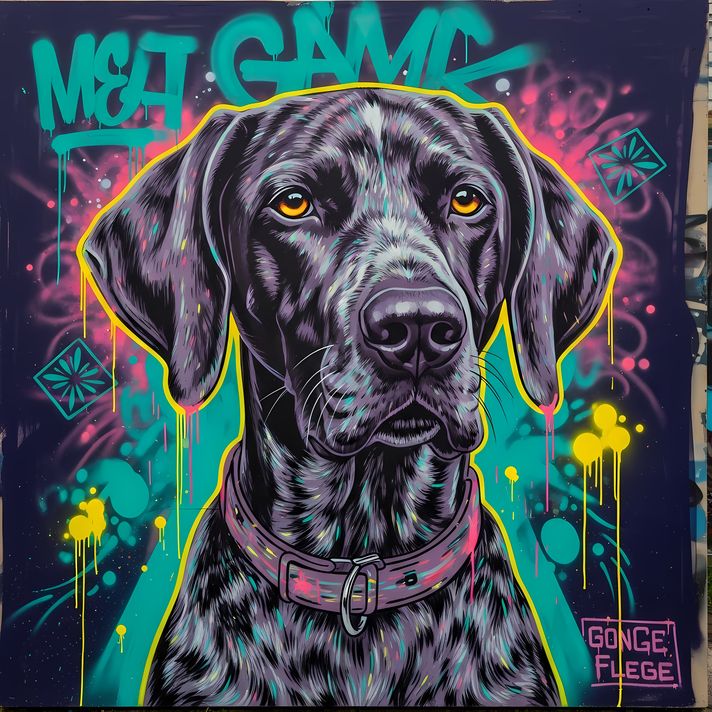 🐾13 German Shorthaired Pointer High-Res Art Images in Psychedelic Pop & Street Art Styles  📦 What’s Included:  9 Files in total High Resolution: 300 DPI for professional quality Image Sizes: From 3072px to 9216px (portrait and square orientations) 🎨 Perfe