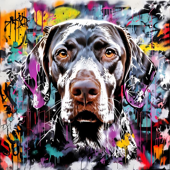 🐾13 German Shorthaired Pointer High-Res Art Images in Psychedelic Pop & Street Art Styles  📦 What’s Included:  9 Files in total High Resolution: 300 DPI for professional quality Image Sizes: From 3072px to 9216px (portrait and square orientations) 🎨 Perfe