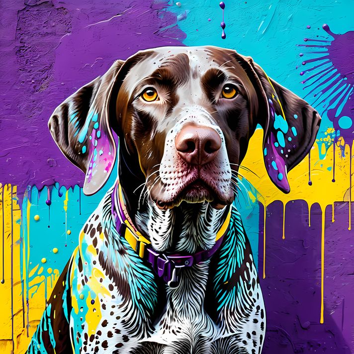 🐾13 German Shorthaired Pointer High-Res Art Images in Psychedelic Pop & Street Art Styles  📦 What’s Included:  9 Files in total High Resolution: 300 DPI for professional quality Image Sizes: From 3072px to 9216px (portrait and square orientations) 🎨 Perfe