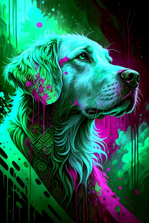 🐾 12 Golden Retriever Dogs High-Res Art Images in Psychedelic Pop & Street Art Styles  📦 What’s Included:  12 Files in total High Resolution: 300 DPI for professional quality Image Sizes: From 3072px to 9216px (portrait and square orientations) 🎨 Perfect 