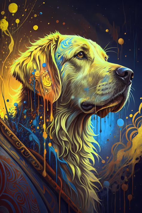 🐾 12 Golden Retriever Dogs High-Res Art Images in Psychedelic Pop & Street Art Styles  📦 What’s Included:  12 Files in total High Resolution: 300 DPI for professional quality Image Sizes: From 3072px to 9216px (portrait and square orientations) 🎨 Perfect 