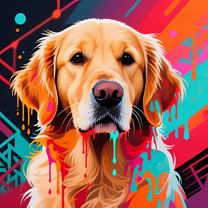 🐾 12 Golden Retriever Dogs High-Res Art Images in Psychedelic Pop & Street Art Styles  📦 What’s Included:  12 Files in total High Resolution: 300 DPI for professional quality Image Sizes: From 3072px to 9216px (portrait and square orientations) 🎨 Perfect 